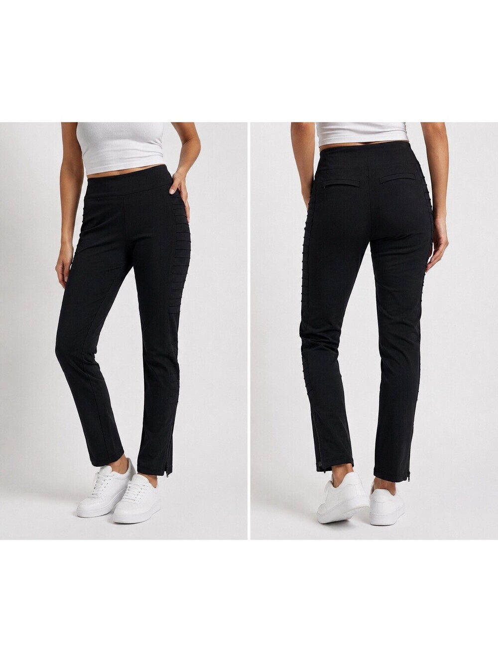 Move Theory Women S Black Moto Leggings Ankle Zip Stretch Workout Pants